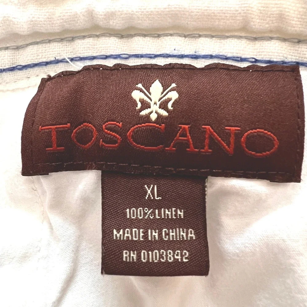 Toscano Mens White 100% Linen Drawstring Shorts Elastic Waist Size XL Relaxed